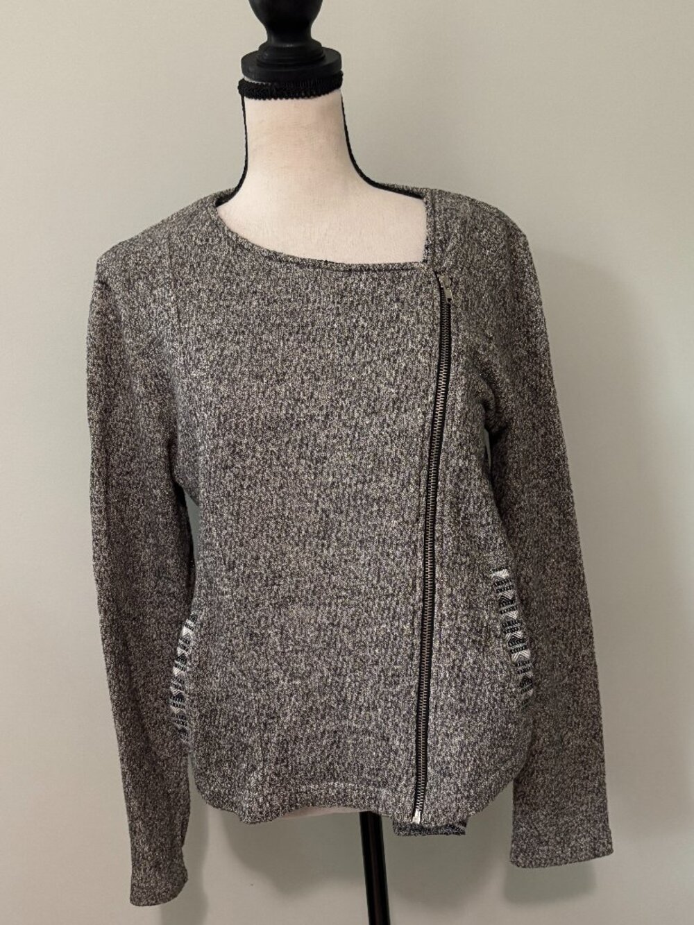 MKT Studio Grey Asymmetrical Zip Sweater Jacket M Like New